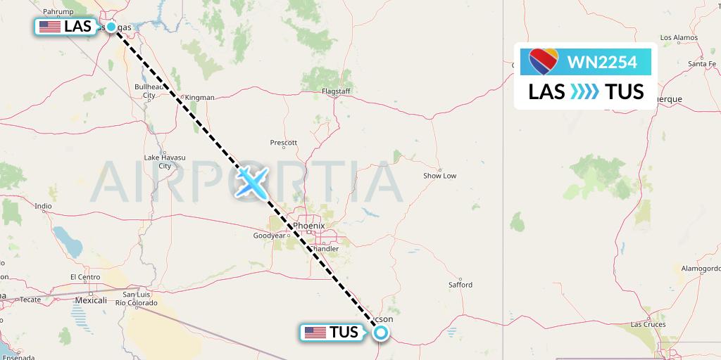 WN2254 Southwest Airlines Flight Map: Las Vegas to Tucson