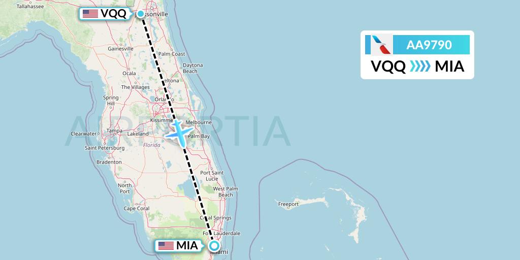 AA9790 American Airlines Flight Map: Jacksonville to Miami