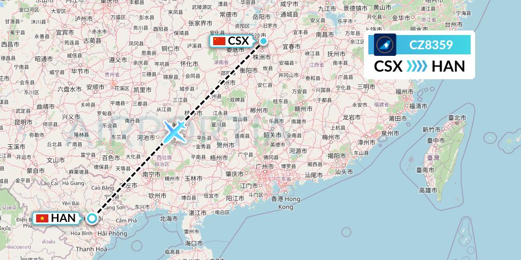 CZ8359 China Southern Airlines Flight Map: Changsha to Hanoi