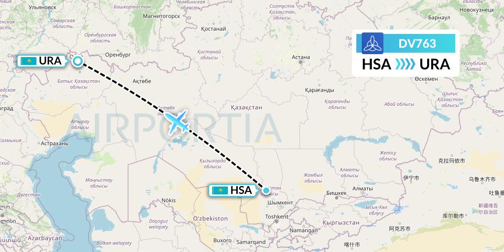 DV763 SCAT Flight Map: Shymkent to Oral