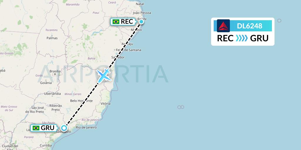 DL6248 Delta Air Lines Flight Map: Recife to Sao Paulo