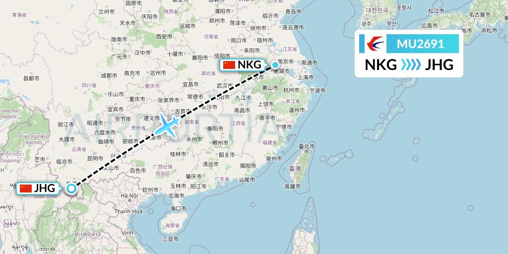 MU2691 China Eastern Airlines Flight Map: Nanjing to Jinghong