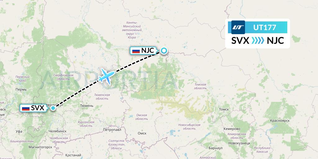 UT177 UTair Flight Map: Yekaterinburg to Nizhnevartovsk