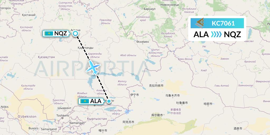 KC7061 Air Astana Flight Map: Almaty to Astana