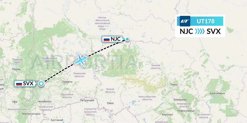 UT178 UTair Flight Map: Nizhnevartovsk to Yekaterinburg
