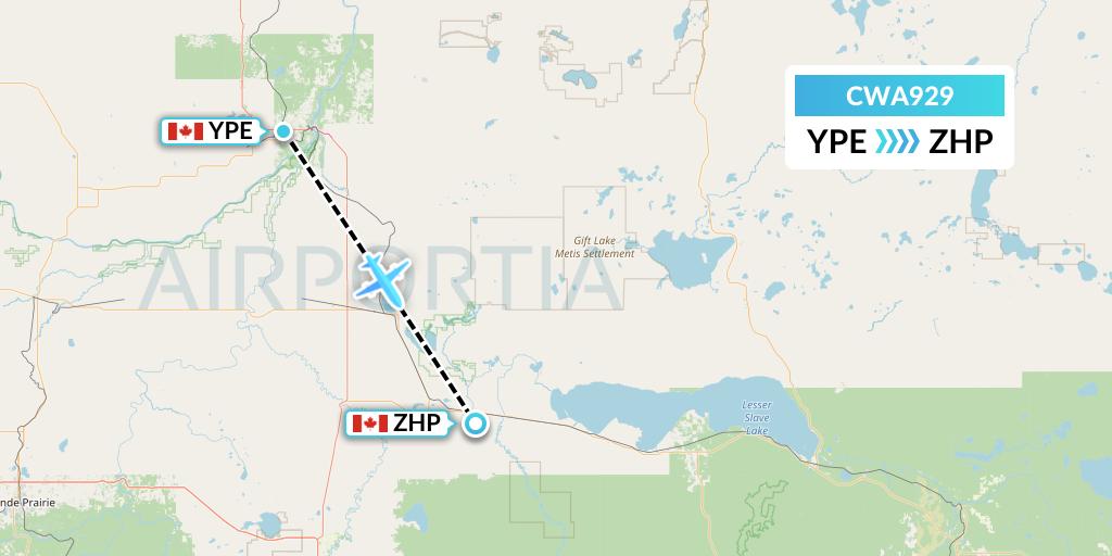 CWA929 Can West Corporate Air Charters Ltd. Flight Map: Peace River to High Prairie