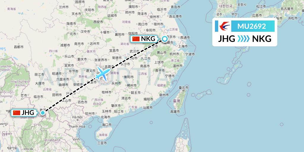 MU2692 China Eastern Airlines Flight Map: Jinghong to Nanjing