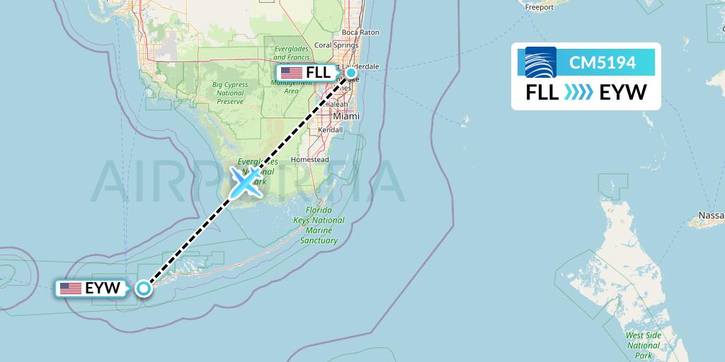 CM5194 Copa Airlines Flight Map: Fort Lauderdale to Key West