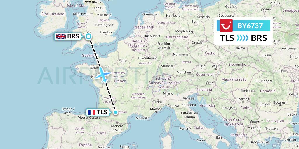 BY6737 TUI Airways Flight Map: Toulouse to Bristol