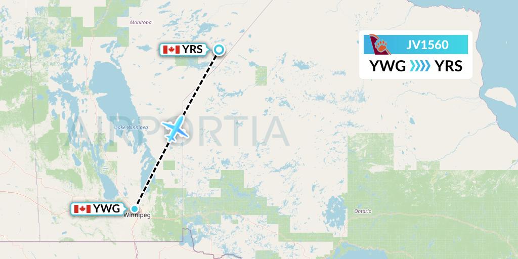 JV1560 Bearskin Airlines Flight Map: Winnipeg to Red Sucker Lake