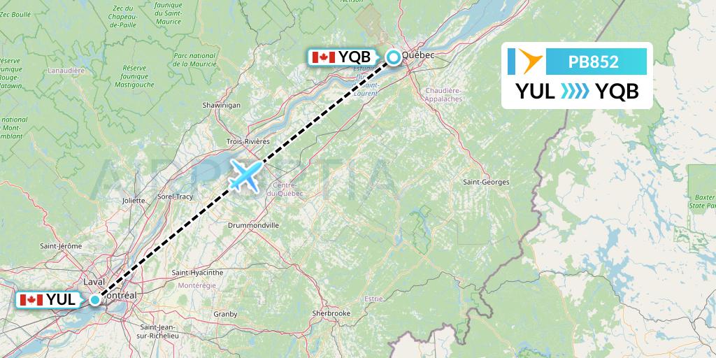 PB852 PAL Airlines Flight Map: Montreal to Quebec