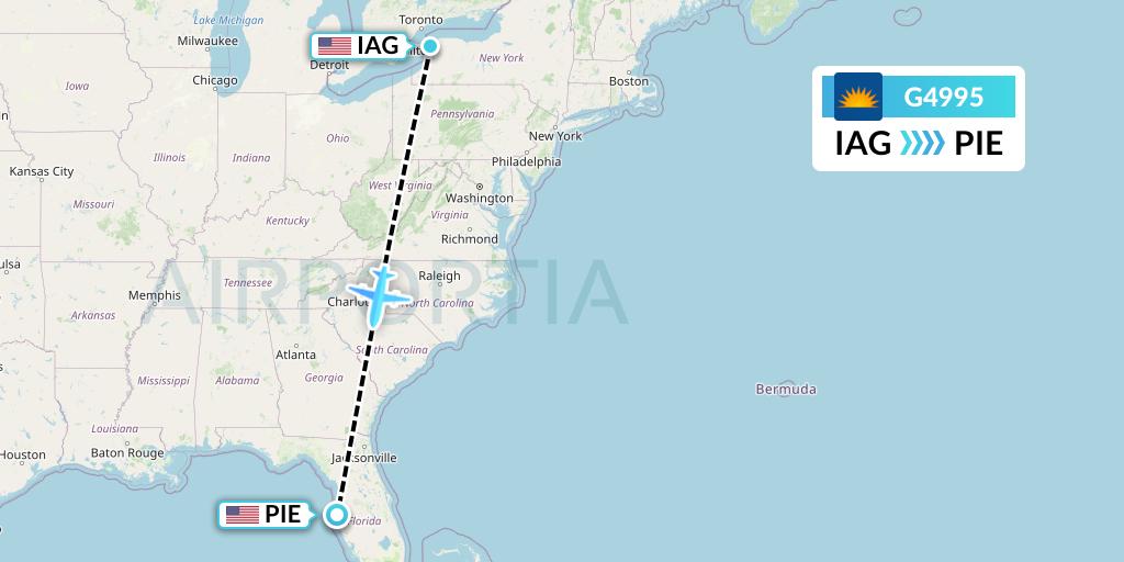 G4995 Allegiant Air Flight Map: Niagara Falls to St. Petersburg