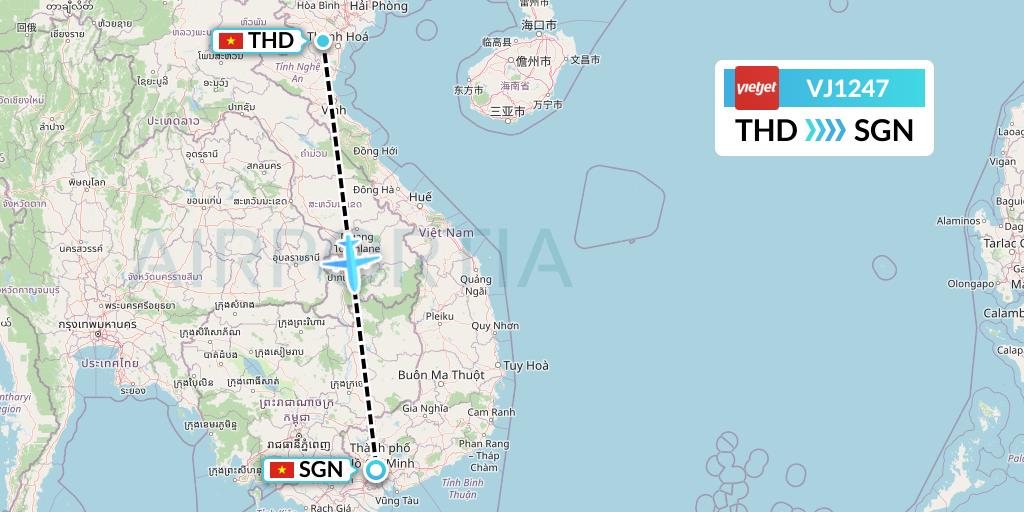 VJ1247 VietJet Air Flight Map: Hanoi to Ho Chi Minh City