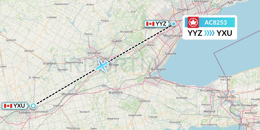 AC8253 Air Canada Flight Map: Toronto to London