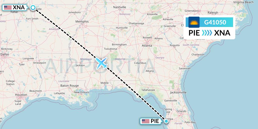 G41050 Allegiant Air Flight Map: St. Petersburg to Bentonville