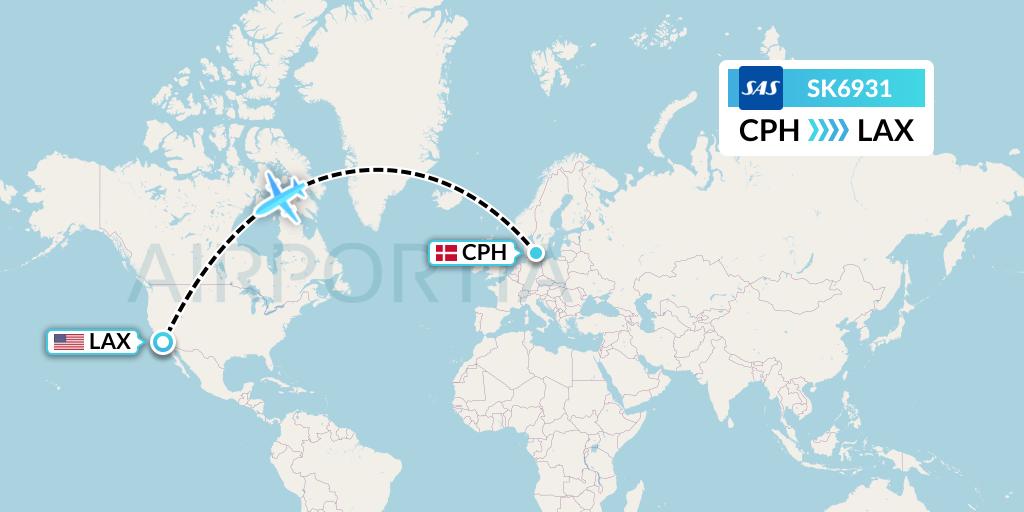 SK6931 SAS Flight Map: Copenhagen to Los Angeles