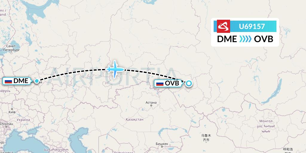 U69157 Ural Airlines Flight Map: Moscow to Novosibirsk