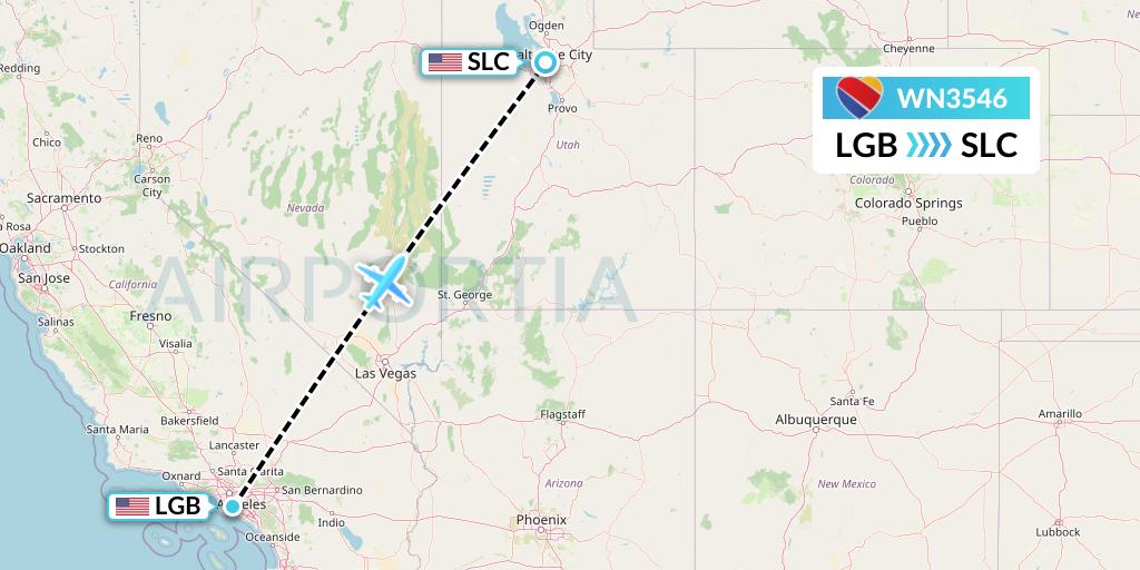 WN3546 Southwest Airlines Flight Map: Long Beach to Salt Lake City