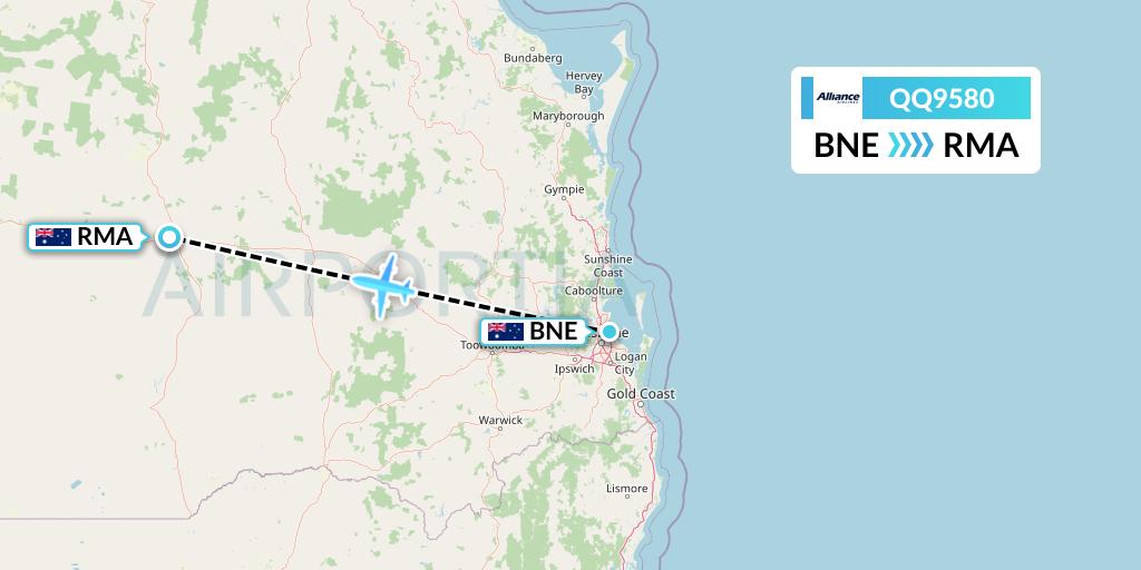 QQ9580 Alliance Airlines Flight Map: Brisbane to Roma