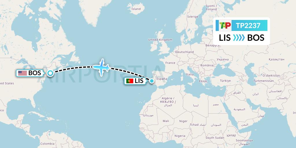 TP2237 TAP Portugal Flight Map: Lisbon to Boston