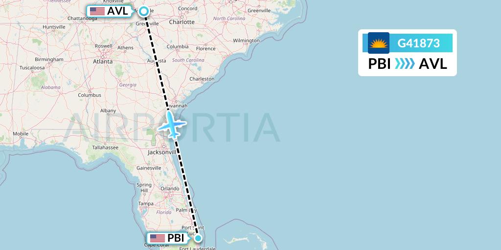 G41873 Allegiant Air Flight Map: West Palm Beach to Asheville