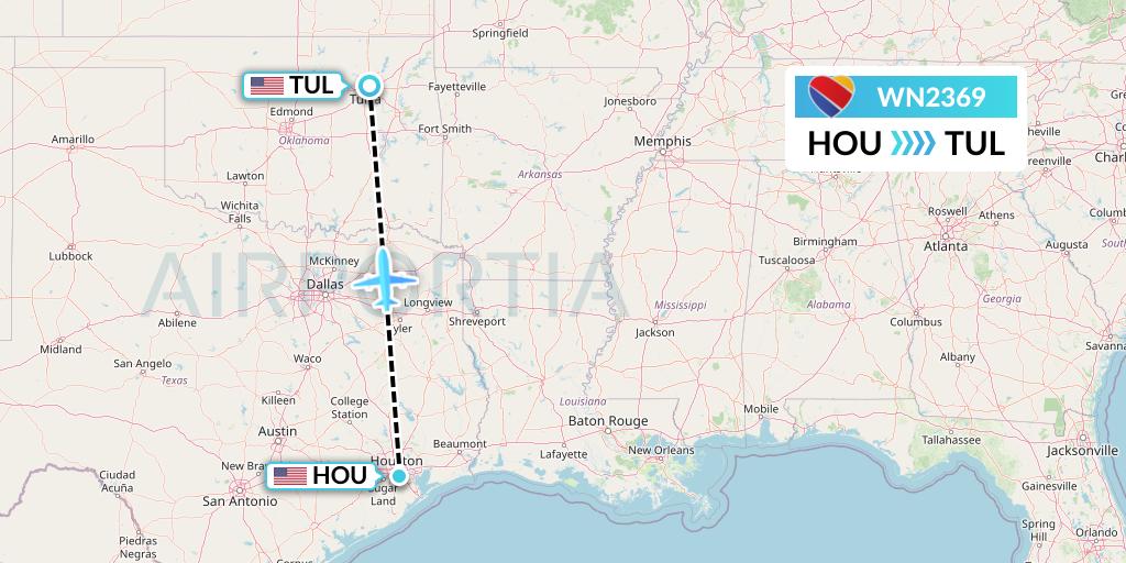 WN2369 Southwest Airlines Flight Map: Houston to Tulsa