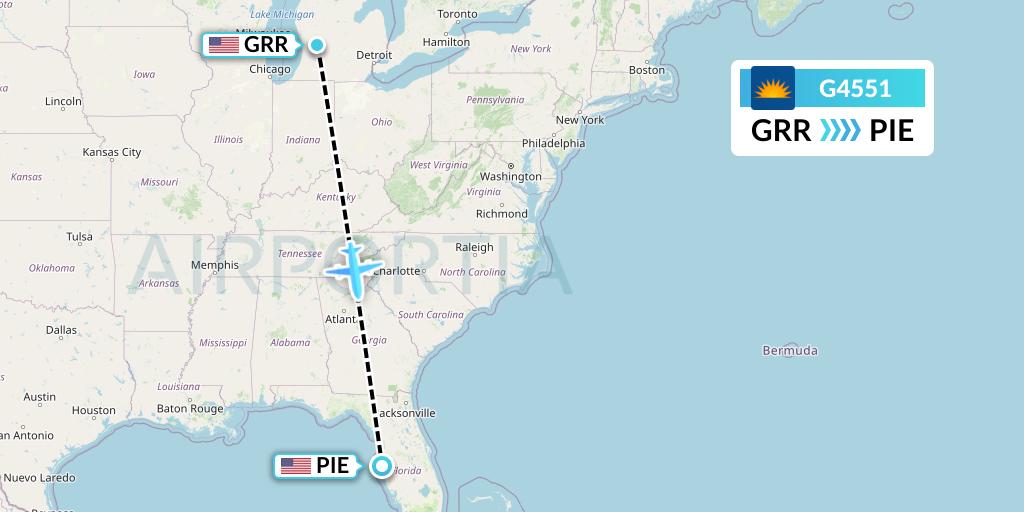 G4551 Allegiant Air Flight Map: Grand Rapids to St. Petersburg