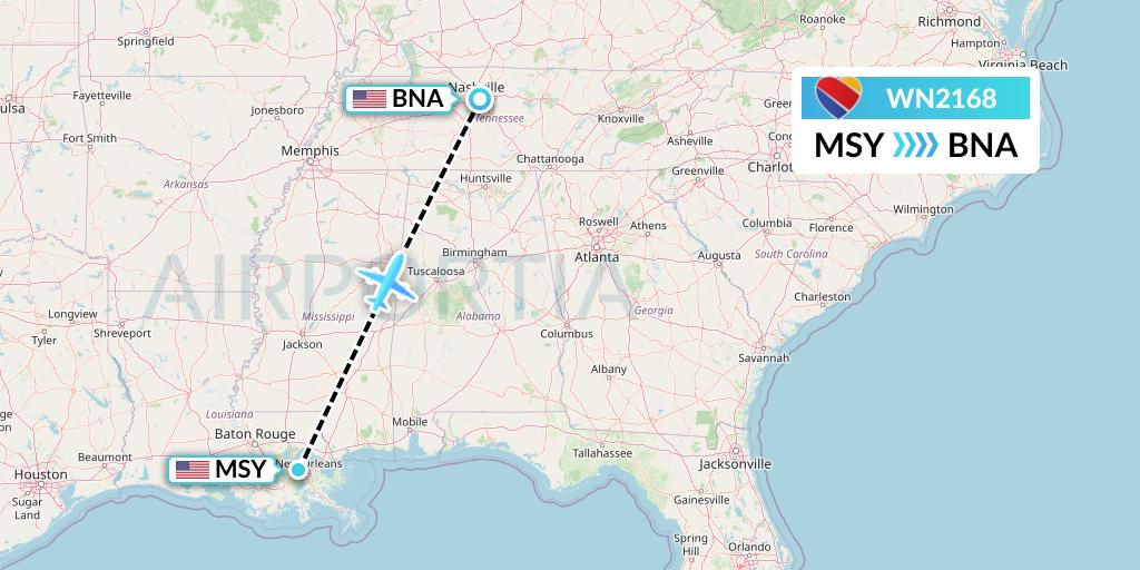WN2168 Flight Status Southwest Airlines New Orleans to Nashville (SWA2168)
