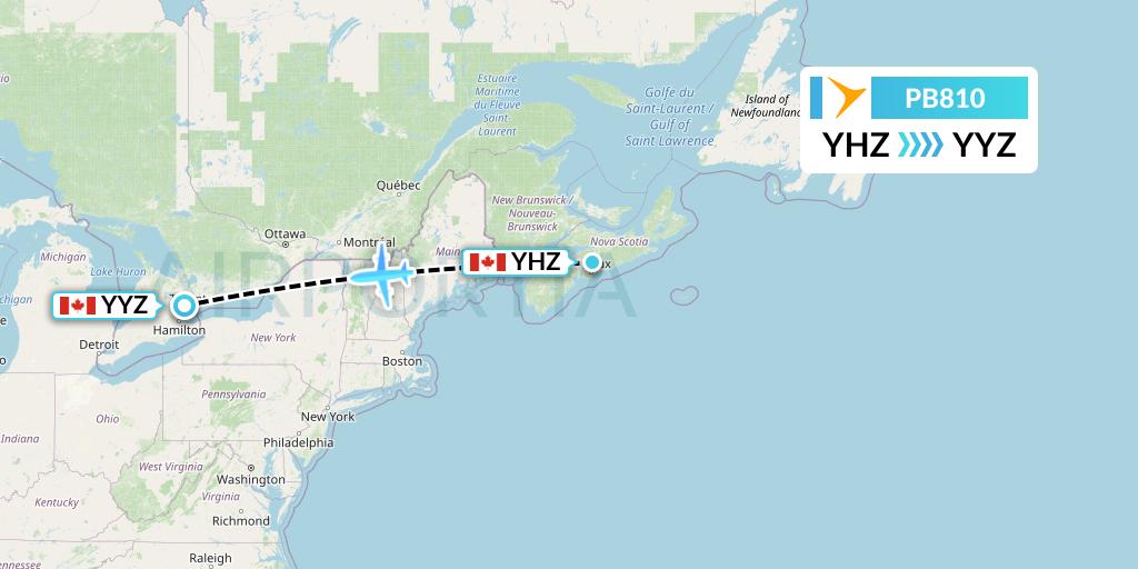 PB810 PAL Airlines Flight Map: Halifax to Toronto