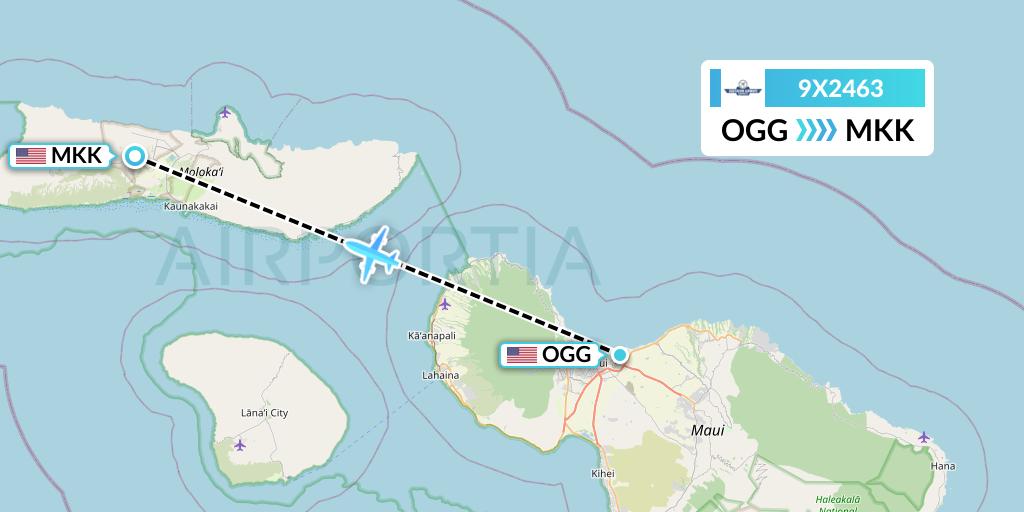 9X2463 Southern Airways Express Flight Map: Kahului to Kaunakakai