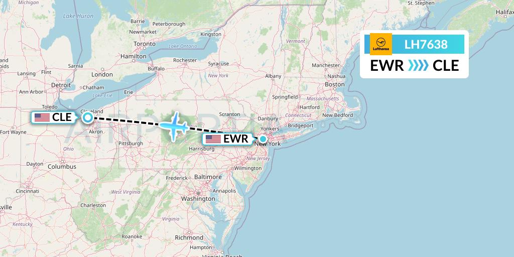LH7638 Lufthansa Flight Map: New York to Cleveland
