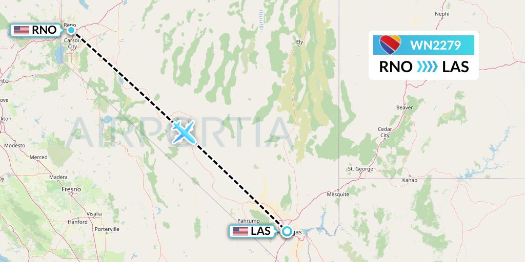 WN2279 Southwest Airlines Flight Map: Reno to Las Vegas