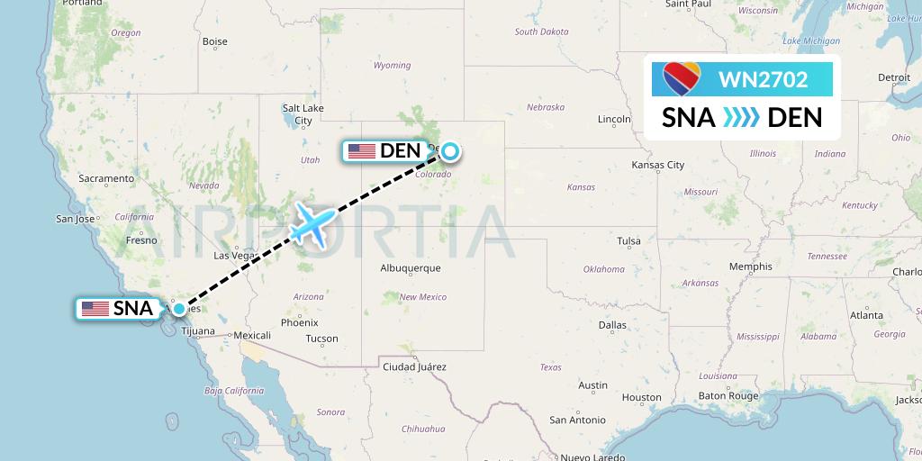 WN2702 Southwest Airlines Flight Map: Orange County to Denver