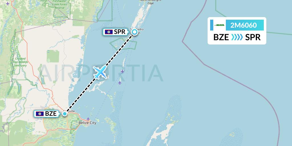 2M6060 Maya Island Air Flight Map: Belize City to San Pedro