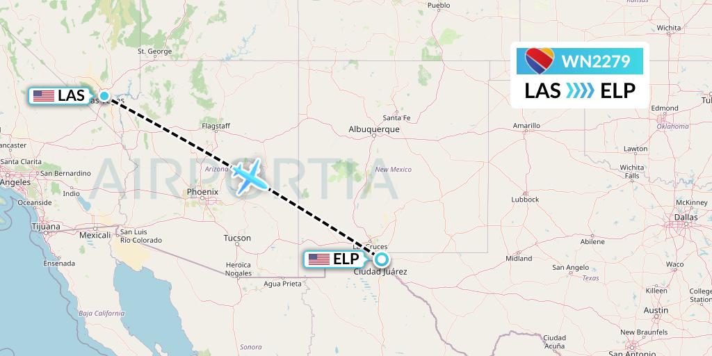 WN2279 Southwest Airlines Flight Map: Las Vegas to El Paso