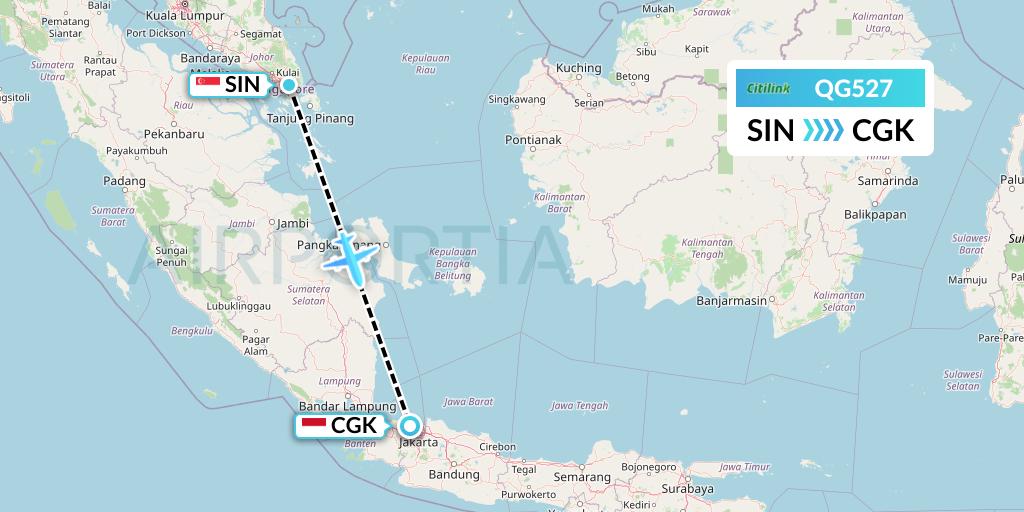 QG527 Citilink Flight Map: Singapore to Jakarta