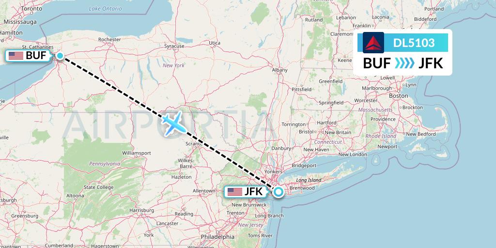 DL5103 Delta Air Lines Flight Map: Buffalo to New York