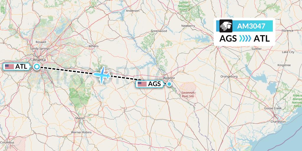 AM3047 Aeromexico Flight Map: Augusta to Atlanta