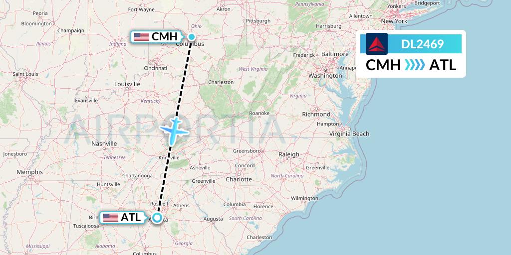 DL2469 Delta Air Lines Flight Map: Columbus to Atlanta