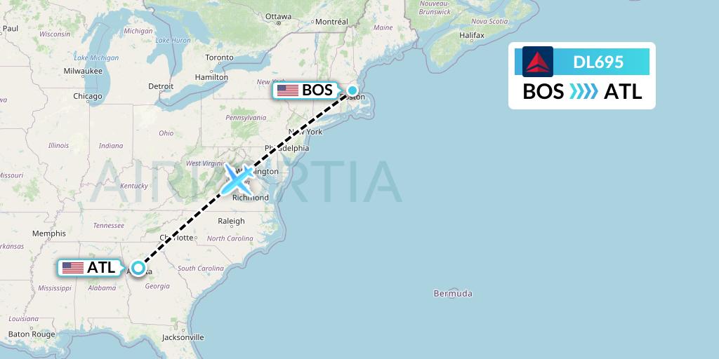 DL695 Delta Air Lines Flight Map: Boston to Atlanta
