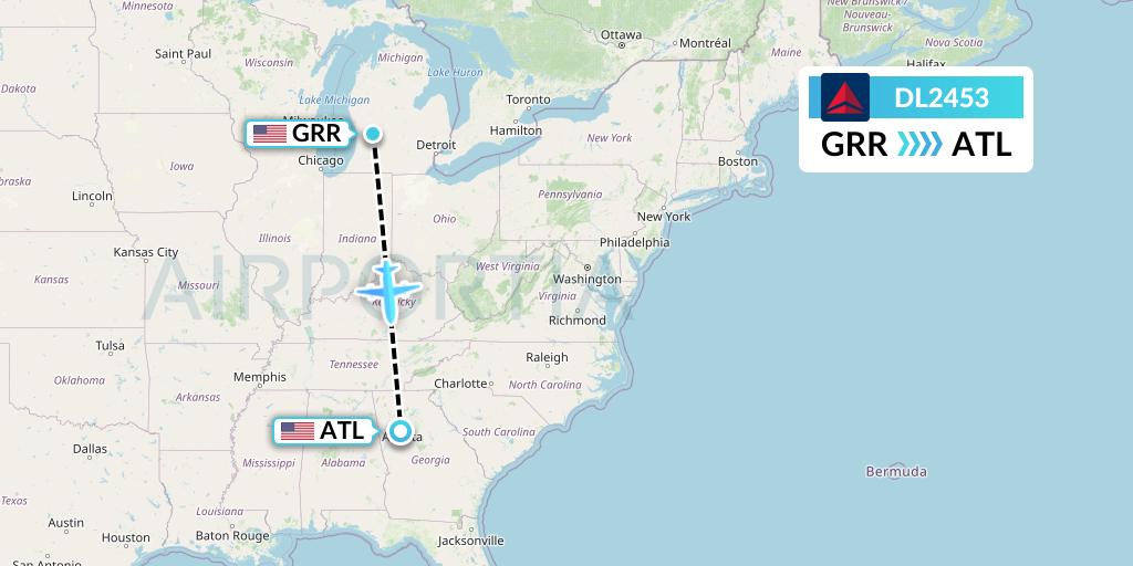 DL2453 Delta Air Lines Flight Map: Grand Rapids to Atlanta