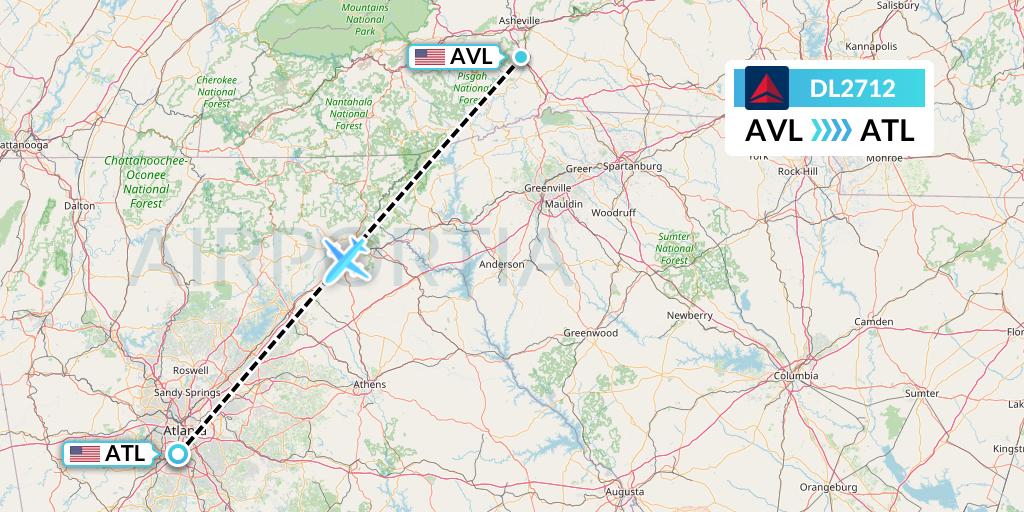 DL2712 Delta Air Lines Flight Map: Asheville to Atlanta