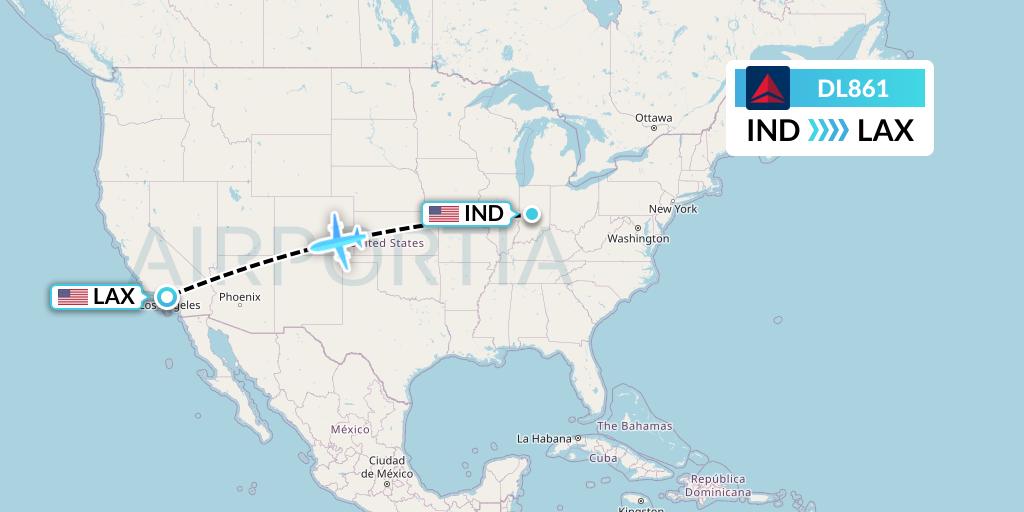 DL861 Delta Air Lines Flight Map: Indianapolis to Los Angeles