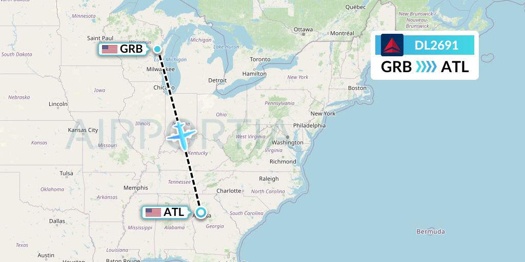 DL2691 Delta Air Lines Flight Map: Green Bay to Atlanta