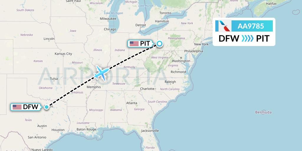 AA9785 American Airlines Flight Map: Dallas to Pittsburgh
