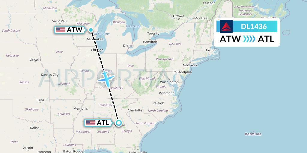 DL1436 Delta Air Lines Flight Map: Appleton to Atlanta