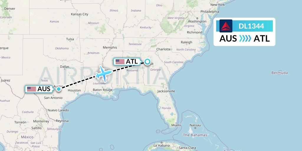 DL1344 Delta Air Lines Flight Map: Austin to Atlanta