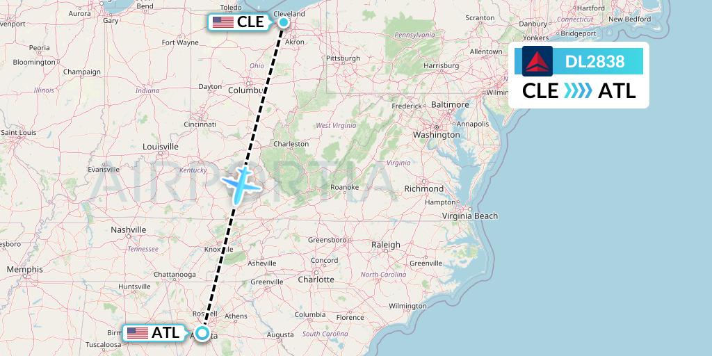DL2838 Delta Air Lines Flight Map: Cleveland to Atlanta