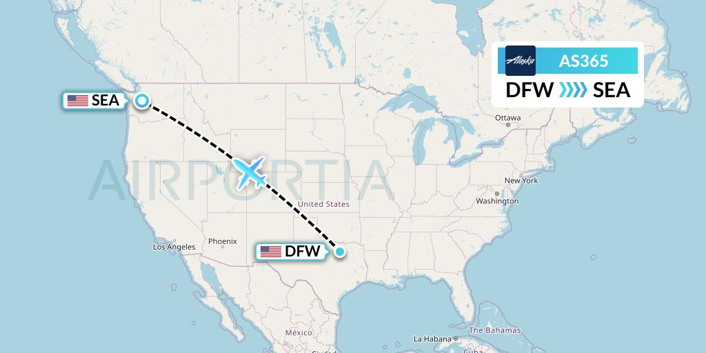 AS365 Alaska Airlines Flight Map: Dallas to Seattle