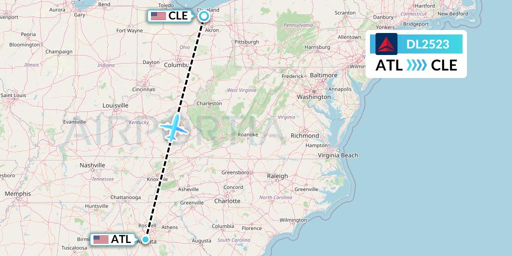 DL2523 Delta Air Lines Flight Map: Atlanta to Cleveland